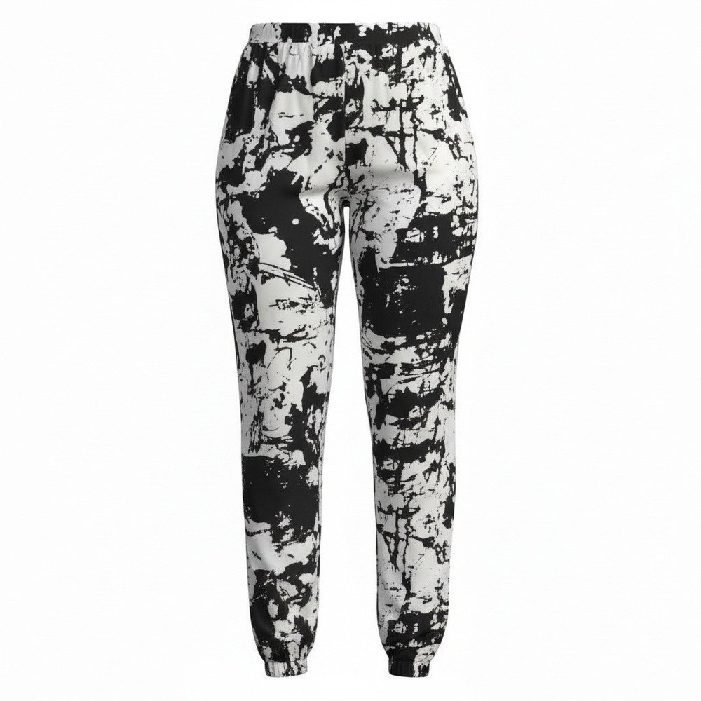 New Small Black White Grunge Print Jogger Lounge Pants Aesthetic Baggy Harem